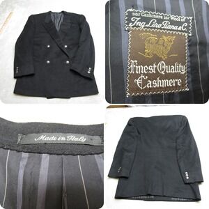 Loro Piana‎ Blazer Men 46R Blk Nervesa Double Breast Cashmere Wool Silver Button